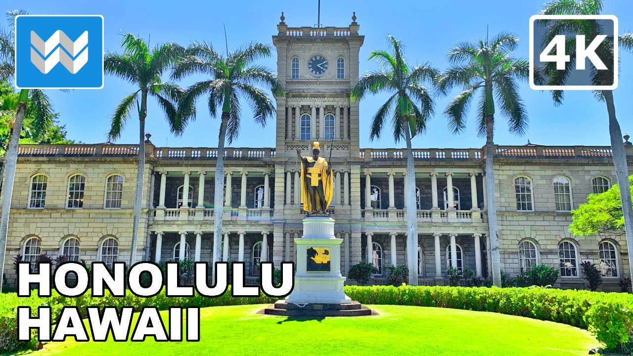 [4K] Downtown Honolulu Hawaii USA - 2021 Walking Tour & Travel Guide 🎧 Binaural City Sound