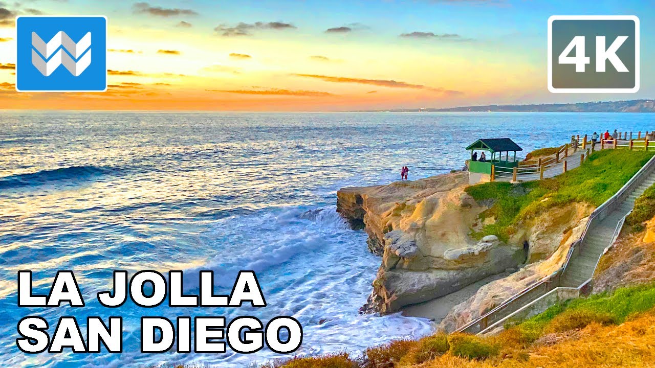 [4K] Sunset at La Jolla San Diego, California - 2021 Walking Tour & Travel Guide 🎧 Binaural Sound