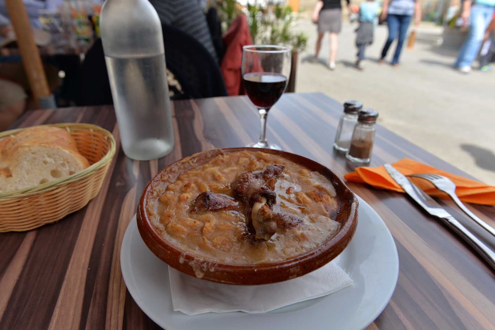 The giant, bubbling cassoulet with duck confit and sausage we shared after exploring Carcassonne