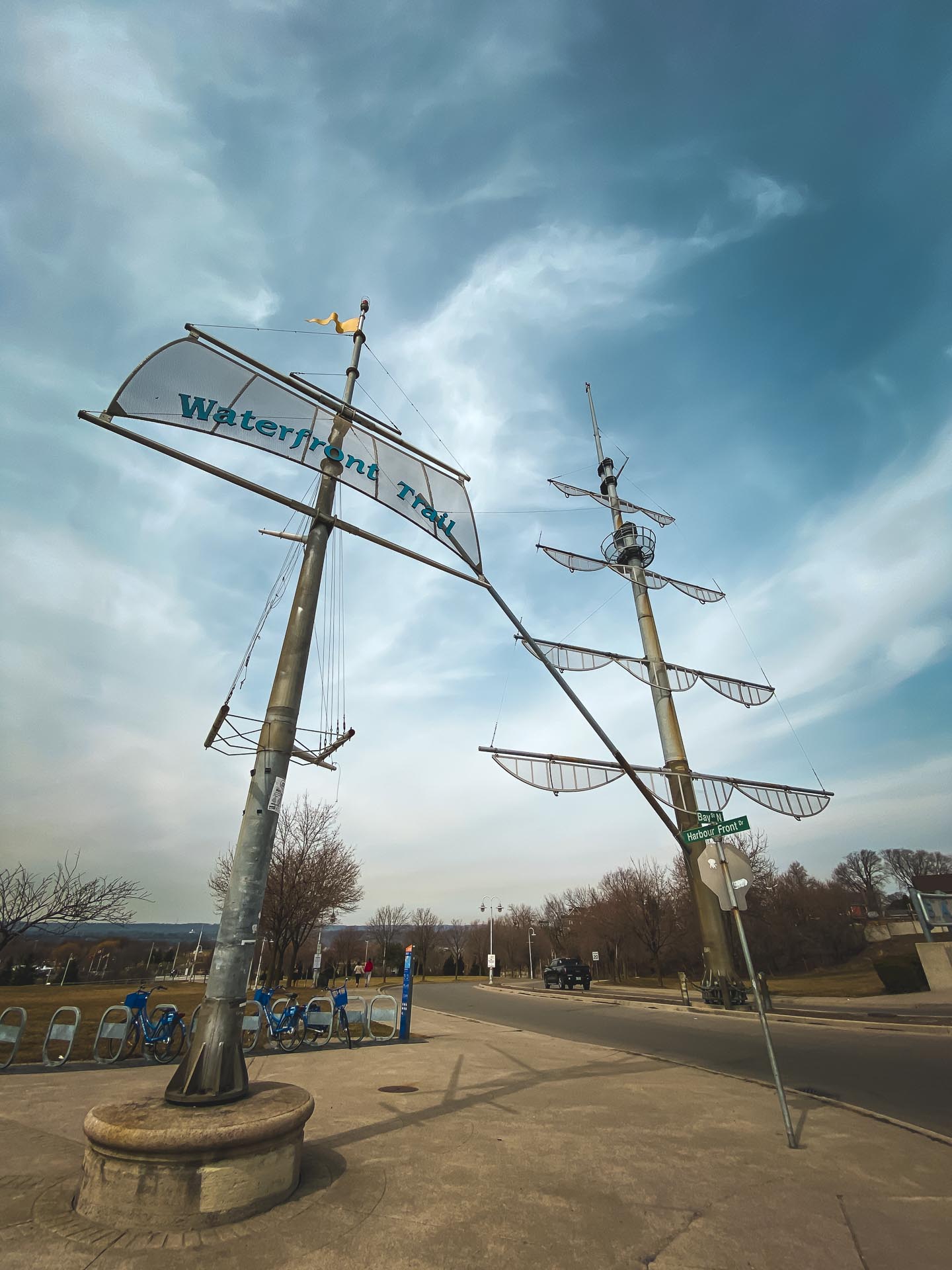 The ships mast entrance to the  waterfront trail in Hamilton