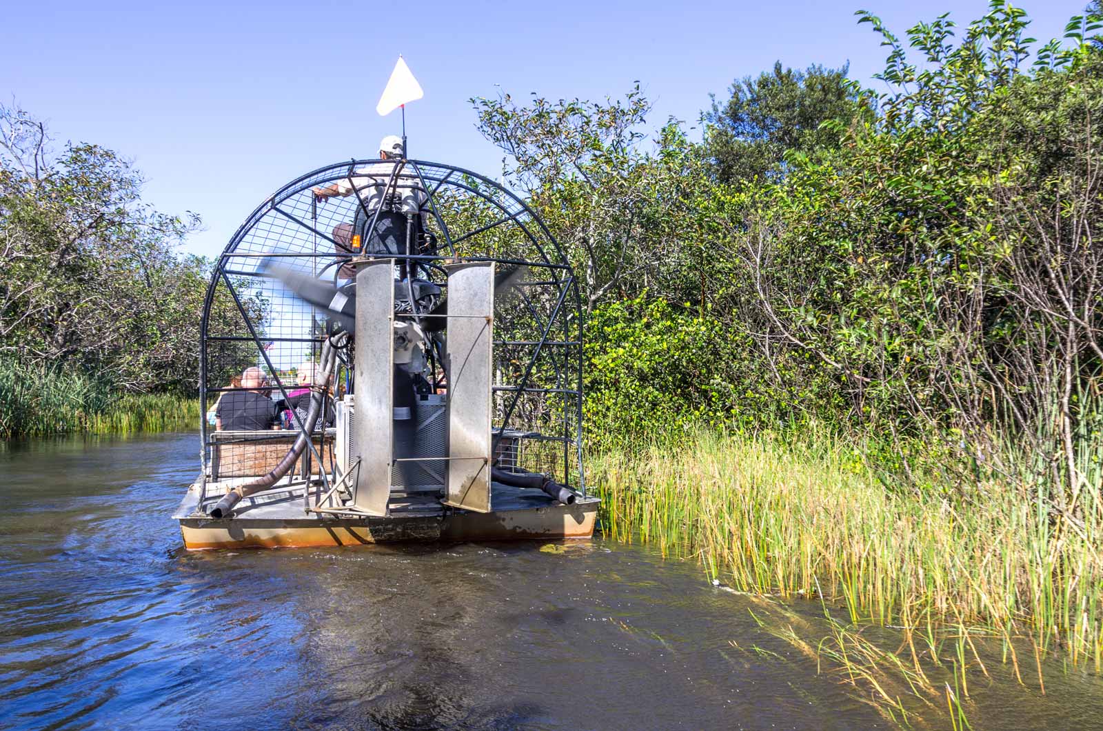 A jet boat along the Anhinga Trail in Everglades National Park, Florida.