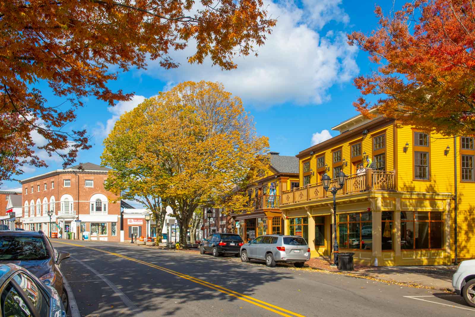 Downtown Plymouth, Massachusetts on a beautiful fall day in November